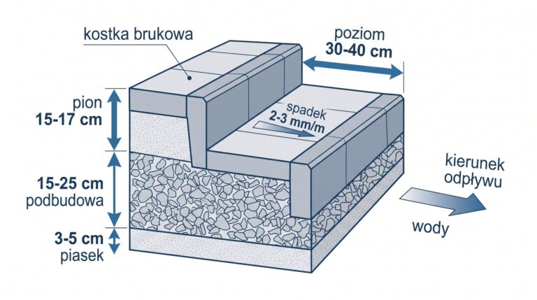 schemat wymiarow schodka kostka brukowa